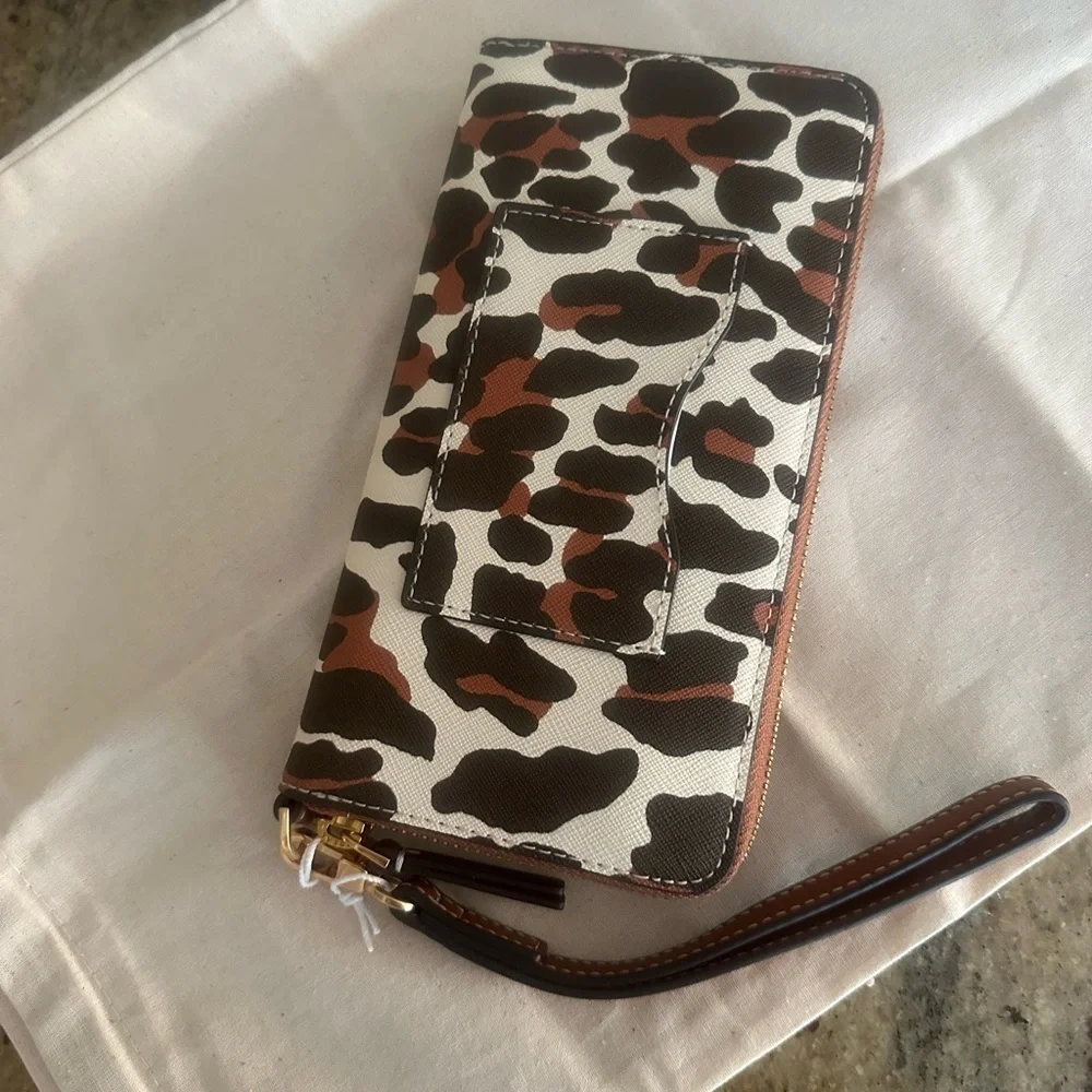 New Tory Burch EMERSON PRINTED ZIP CONTINENTAL WALLET BEIGE REVA LEOPARDS